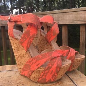 **SOLD** Orange Whitley Justfab Cork Wedge Sandal